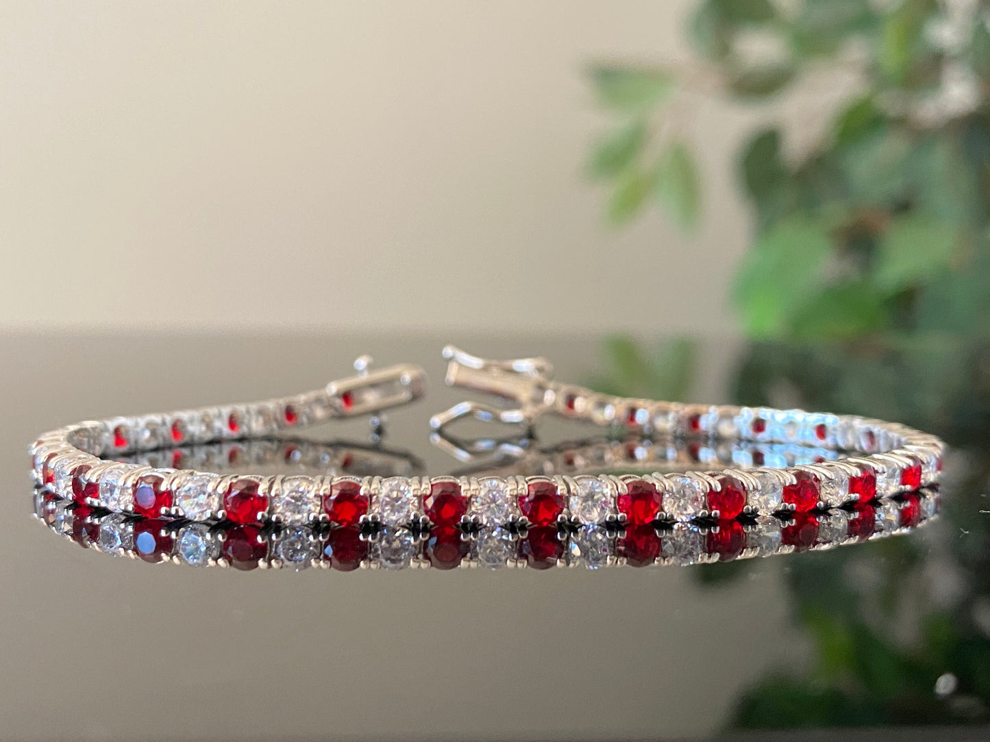 Bracciale Tennis Griffe 3 mm - alternato rosso rubino