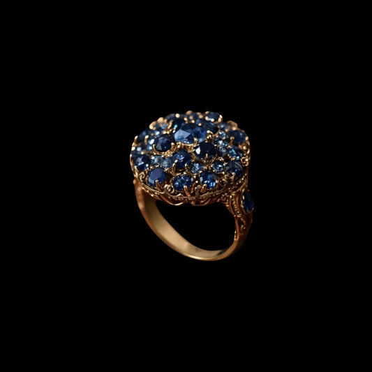 18k gold ring with blue sapphires, tanzanite, iolite and royal blue kyanite | Fine jewelry Made in Italy