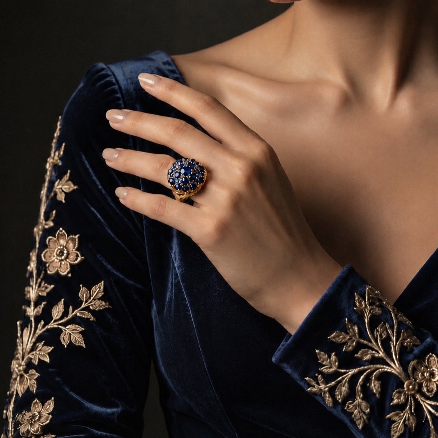 18k gold ring with blue tourmalines and sapphires from the Segreti di Corte collection by Carlotta di Montefalco