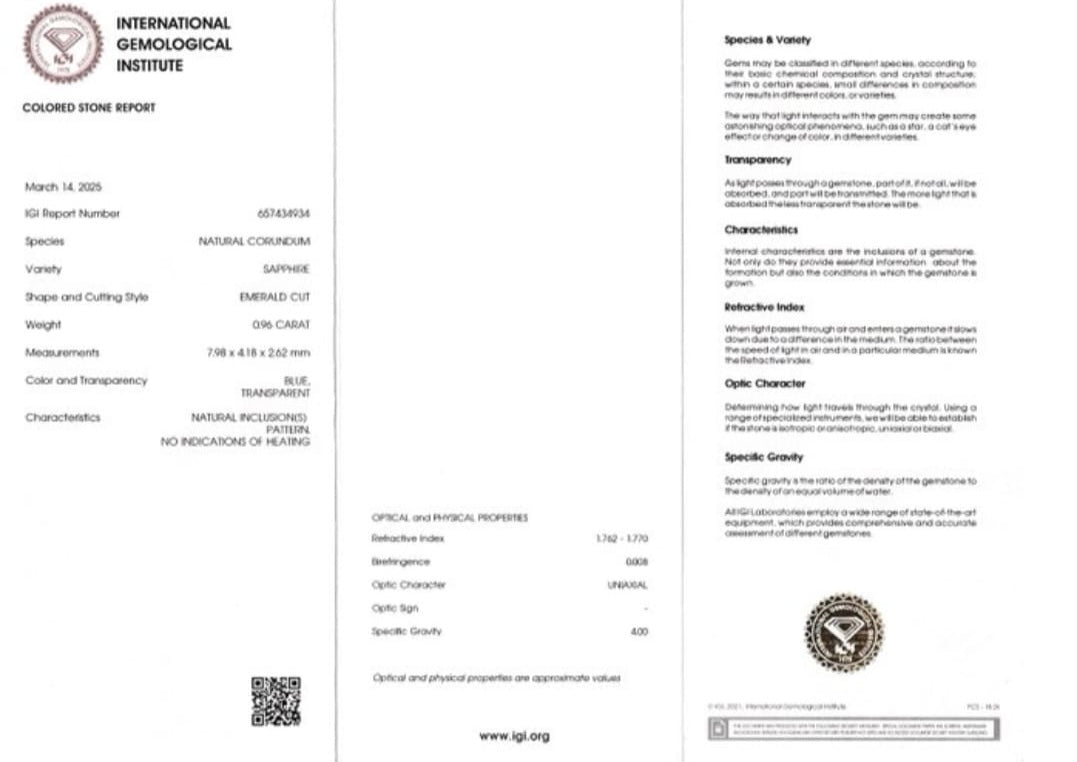 Zaffiro naturale 1 carato certificato IGI, collana con pietra preziosa