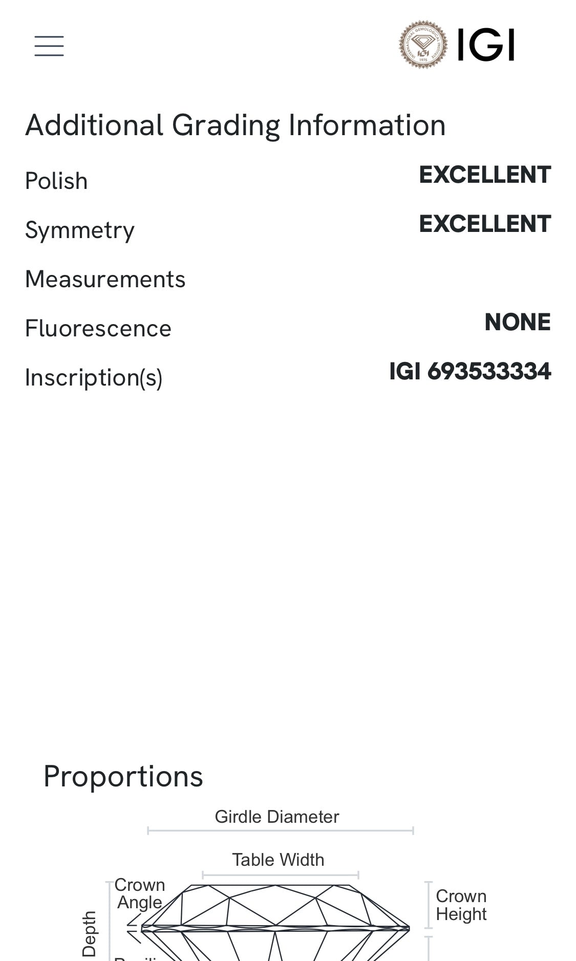 Diamante 0,35 ct col. D SI1 certificato IGI