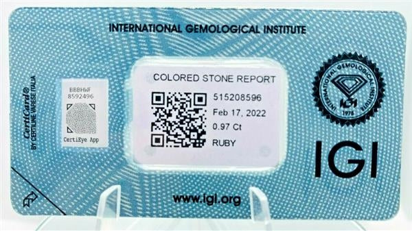 Rubino naturale 0,97 certificato IGI