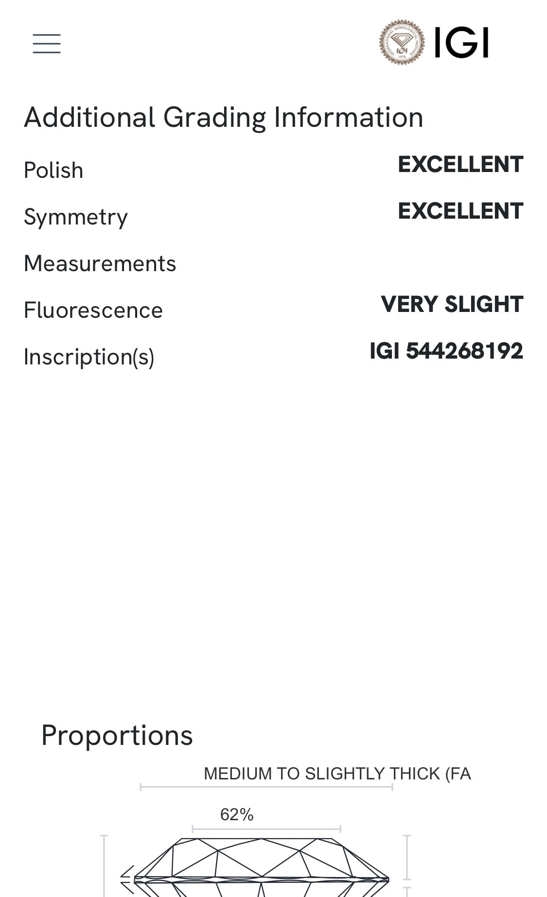 0.30 ct diamond, color D IF, IGI certified