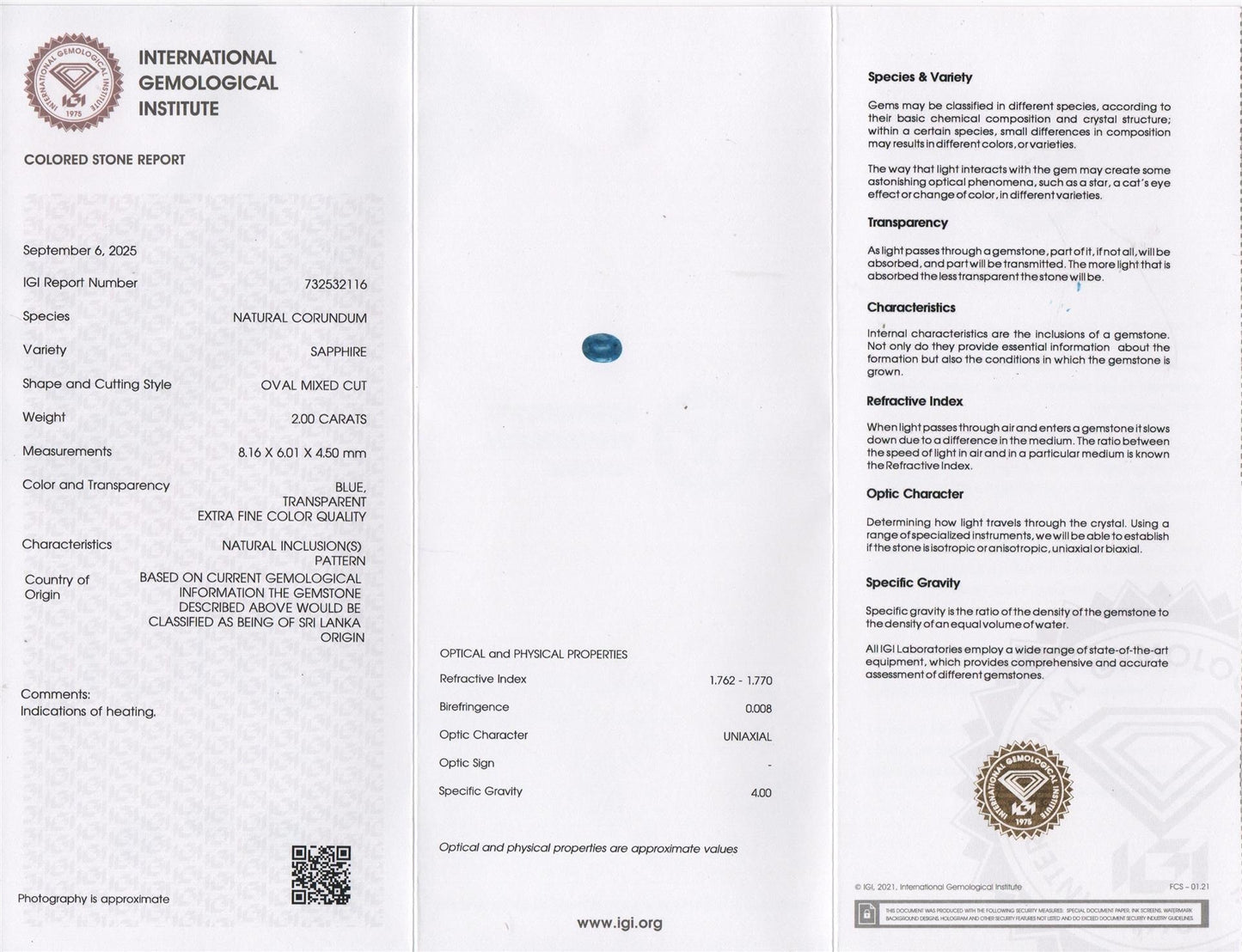 18k gold ring with IGI certified sapphire and diamonds