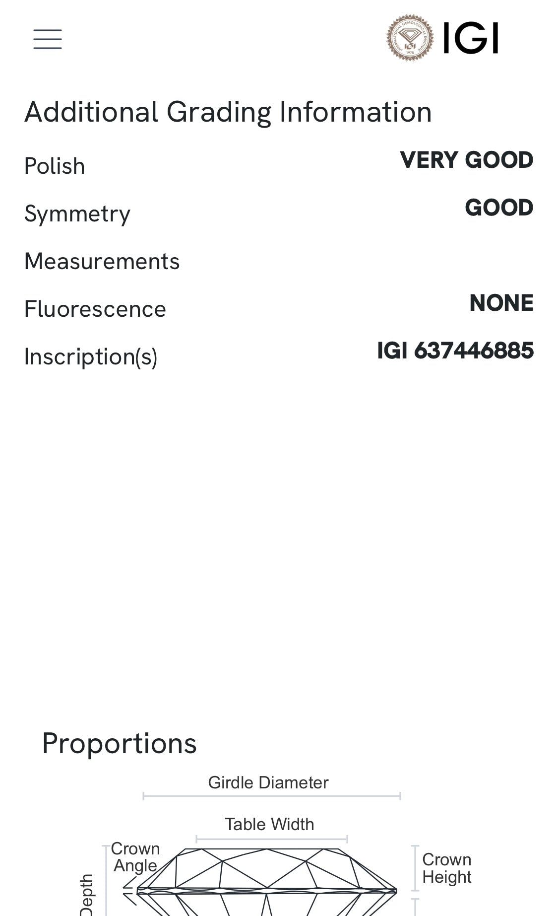 0.30 ct diamond, color D VVS2, IGI certified