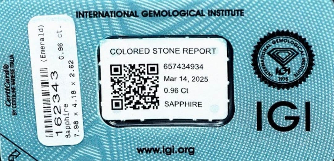 Zaffiro blu 1 ct taglio smeraldo certificato IGI, pietra preziosa per anello fidanzamento prezioso