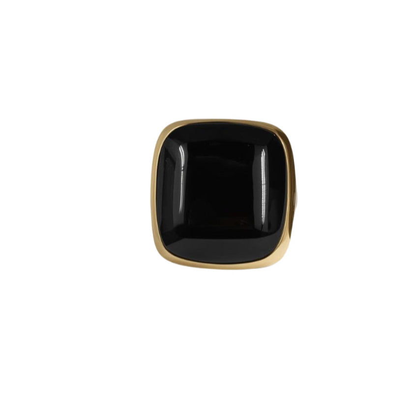 Notte Mediterranea ring in 18k gold with natural onyx, contemporary jewelry design Made in Italy