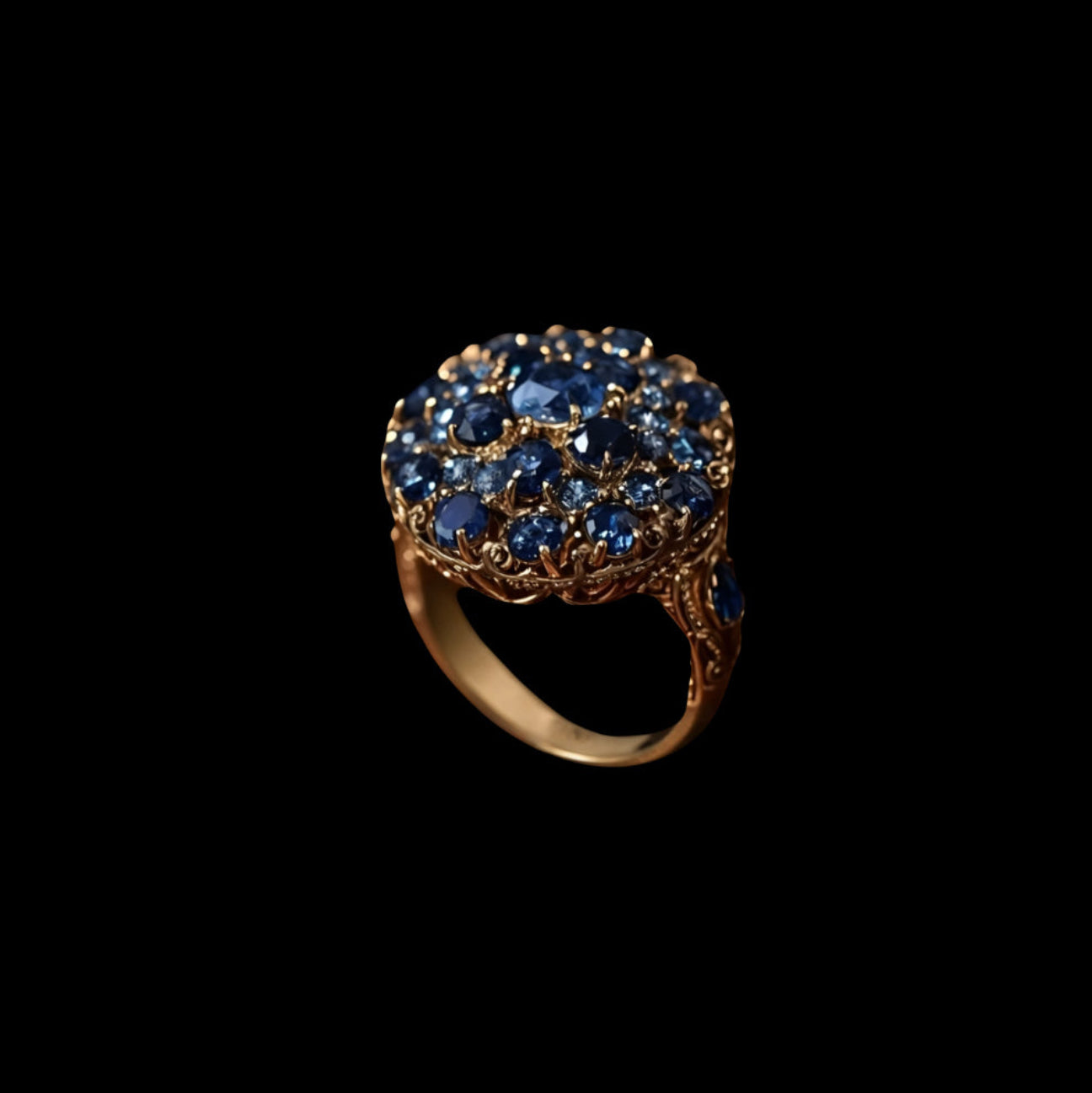 18k gold ring with blue sapphires, tanzanite, iolite and royal blue kyanite | Fine jewelry Made in Italy