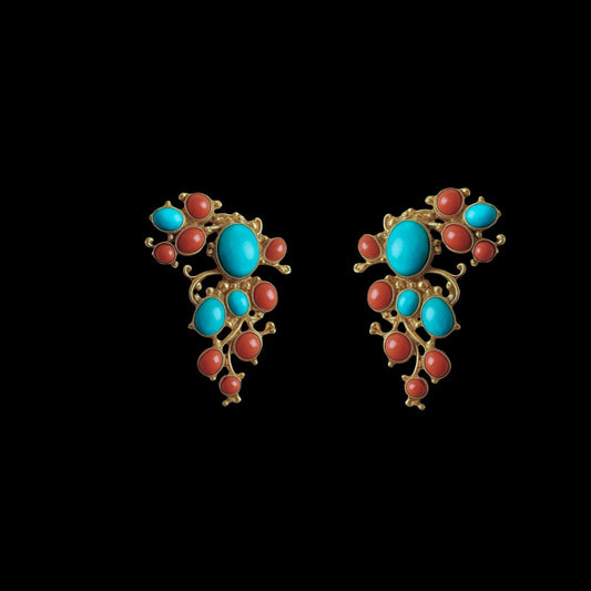 18k gold women's earrings with Mediterranean coral and turquoise gemstones | Segreti di Corte fine jewelry Made in Italy