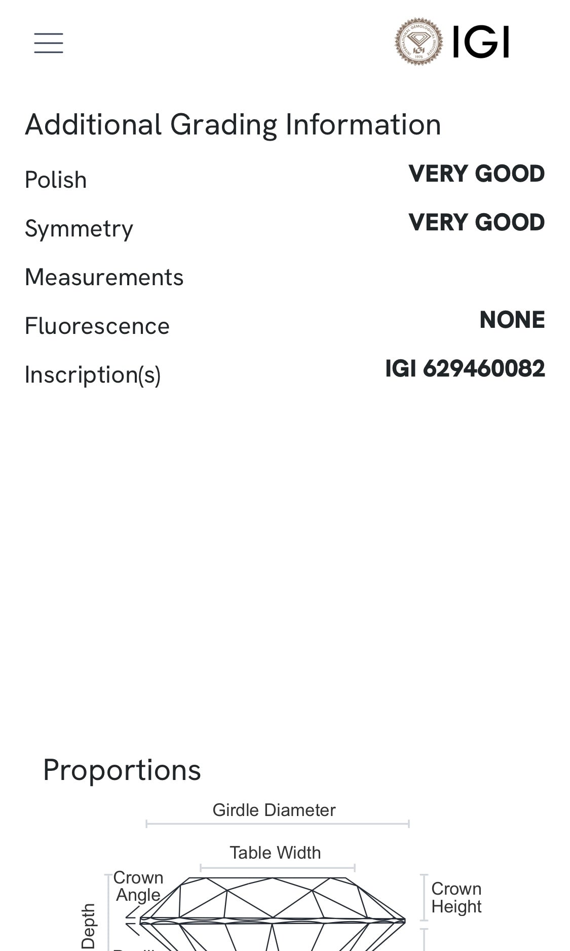 0.40 ct diamond, color D SI1, IGI certified