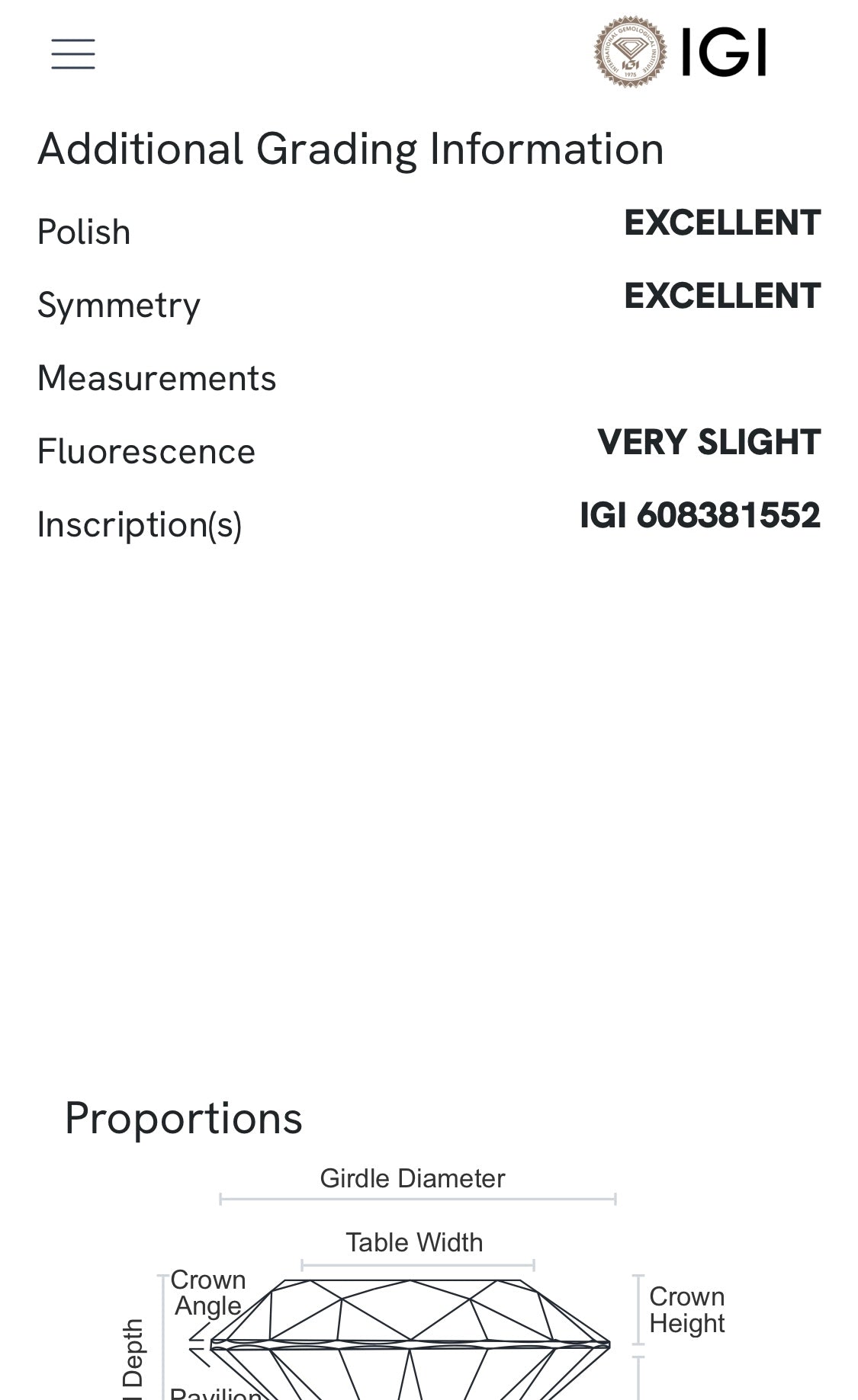 0.50 ct diamond, col. E IF, IGI certified