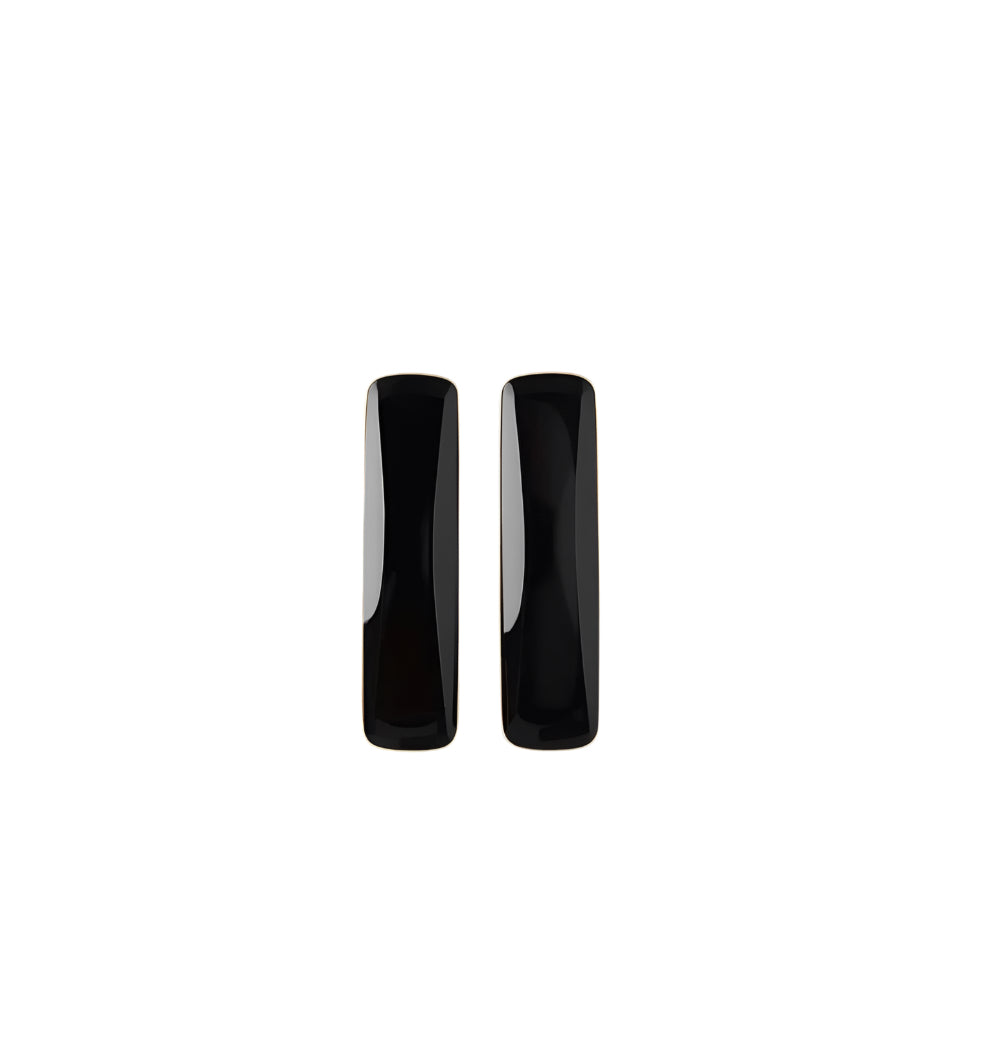 Contemporary gold earrings with onyx, minimal design fine jewelry Made in Italy