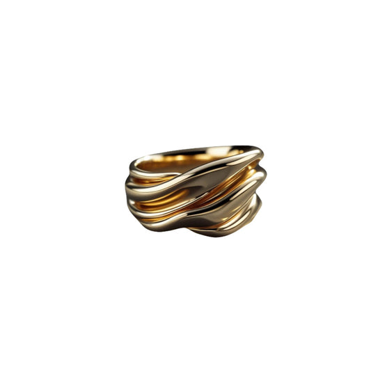 18k gold ring front view, molten sculptural design fluid  fine jewelry Carlotta di Montefalco 