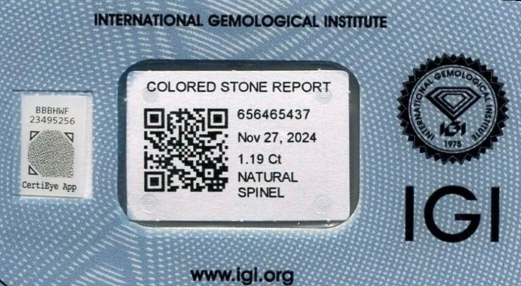 Spinello naturale - certificato IGI - 1,19 ct