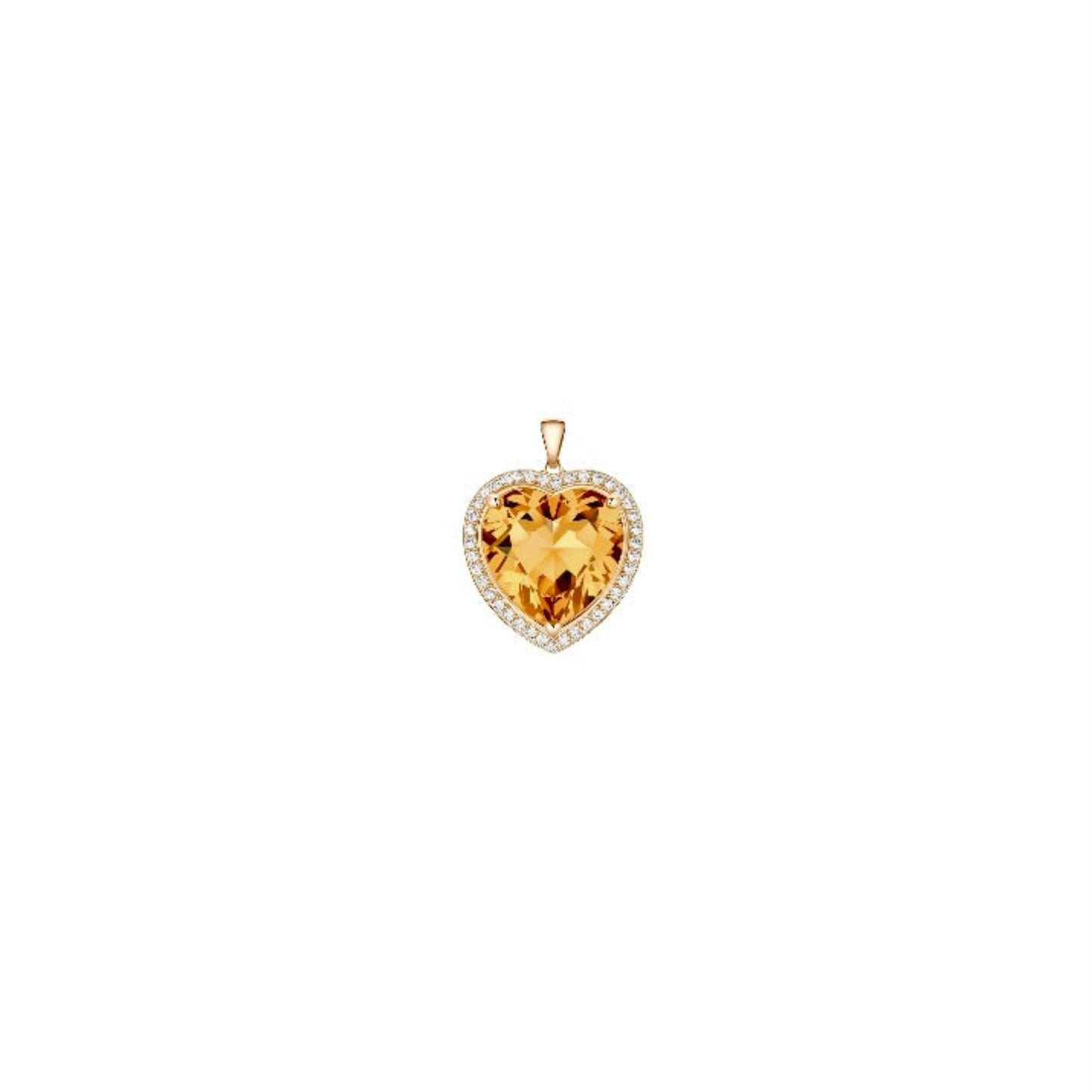 Yellow gold pendant with heart-cut natural citrine and diamond halo, fine jewelry Made in Italy