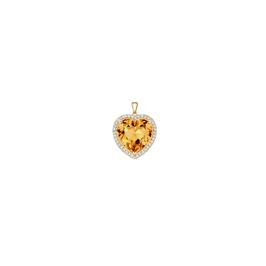 Yellow gold pendant with heart-cut natural citrine and diamond halo, fine jewelry Made in Italy